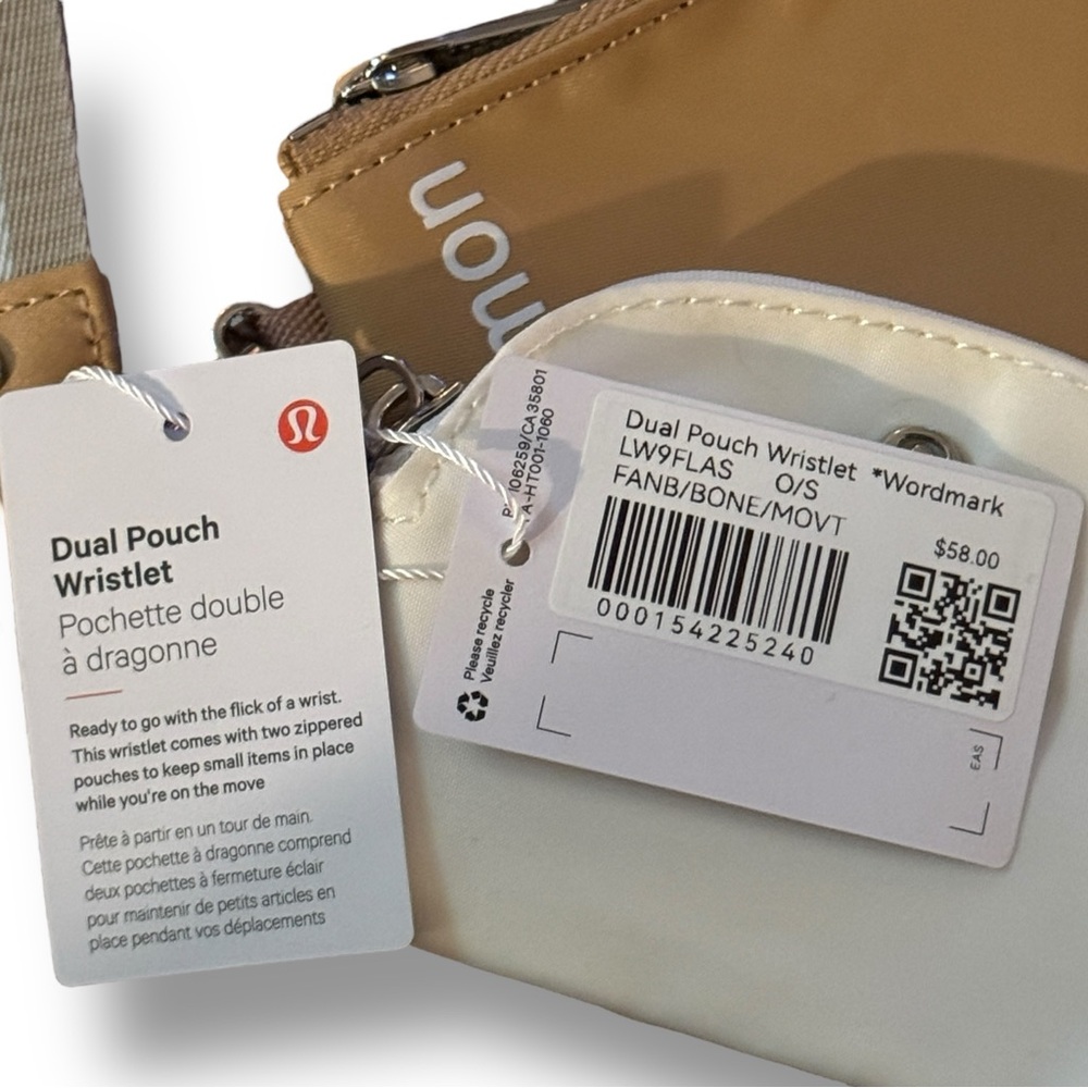 NWT Lululemon Dual Pouch Wristlet Bone/Movt O/S NWT Rare Brown Tan Cream Bone - Picture 5 of 10